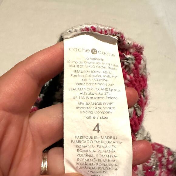 Cache Pink Geometric Knit Fuzzy Boxy Cozy Sweater Women’s L Large - Picture 8 of 9